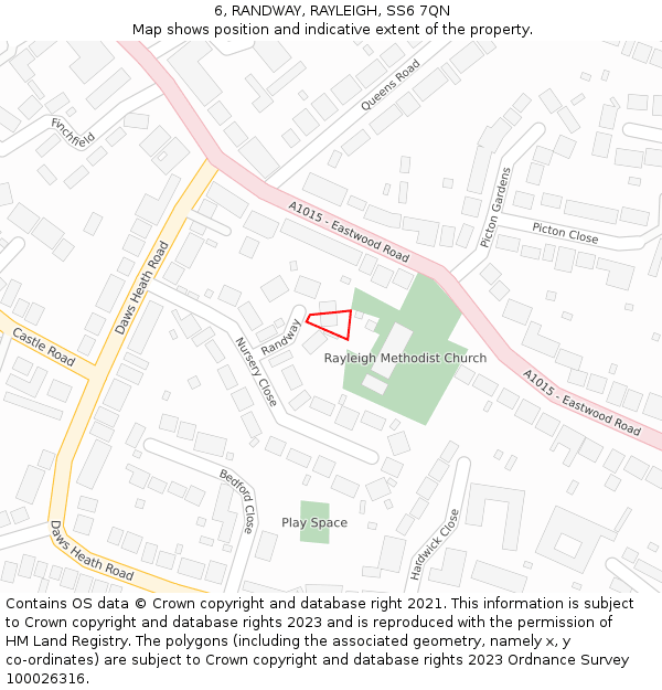6, RANDWAY, RAYLEIGH, SS6 7QN: Location map and indicative extent of plot