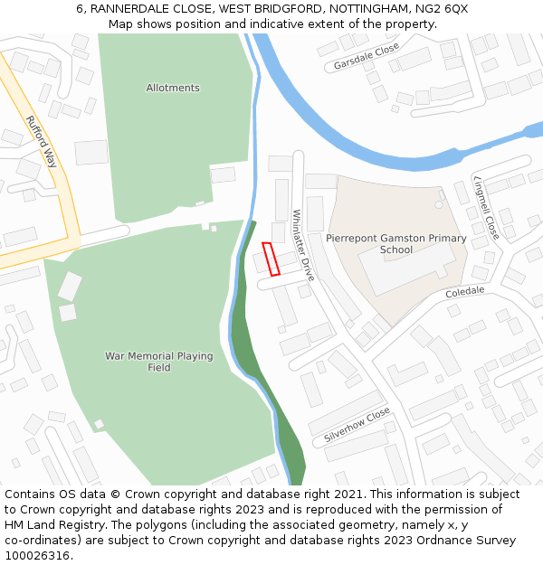 6, RANNERDALE CLOSE, WEST BRIDGFORD, NOTTINGHAM, NG2 6QX: Location map and indicative extent of plot