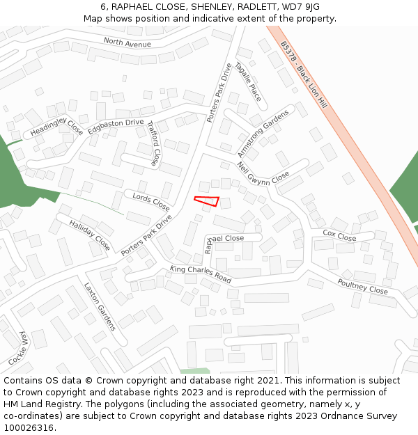 6, RAPHAEL CLOSE, SHENLEY, RADLETT, WD7 9JG: Location map and indicative extent of plot