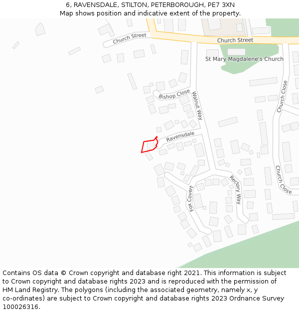 6, RAVENSDALE, STILTON, PETERBOROUGH, PE7 3XN: Location map and indicative extent of plot