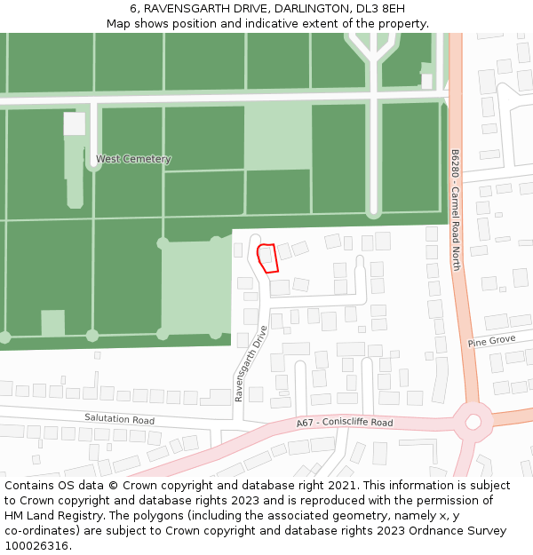 6, RAVENSGARTH DRIVE, DARLINGTON, DL3 8EH: Location map and indicative extent of plot