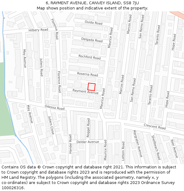 6, RAYMENT AVENUE, CANVEY ISLAND, SS8 7JU: Location map and indicative extent of plot