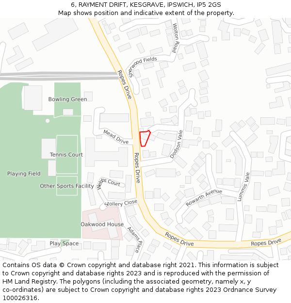 6, RAYMENT DRIFT, KESGRAVE, IPSWICH, IP5 2GS: Location map and indicative extent of plot