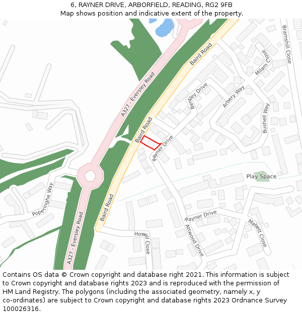 6, RAYNER DRIVE, ARBORFIELD, READING, RG2 9FB: Location map and indicative extent of plot
