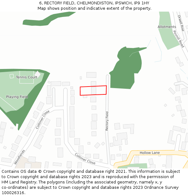 6, RECTORY FIELD, CHELMONDISTON, IPSWICH, IP9 1HY: Location map and indicative extent of plot