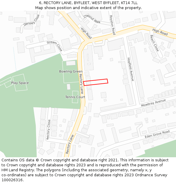 6, RECTORY LANE, BYFLEET, WEST BYFLEET, KT14 7LL: Location map and indicative extent of plot