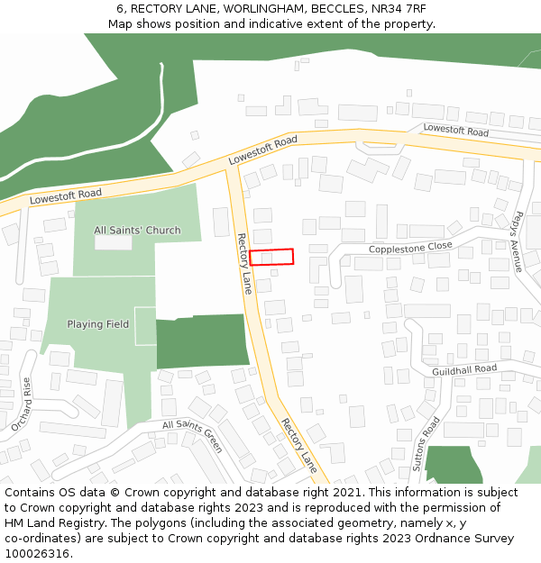 6, RECTORY LANE, WORLINGHAM, BECCLES, NR34 7RF: Location map and indicative extent of plot