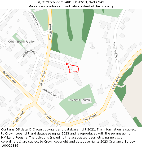 6, RECTORY ORCHARD, LONDON, SW19 5AS: Location map and indicative extent of plot