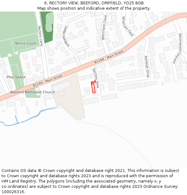 6, RECTORY VIEW, BEEFORD, DRIFFIELD, YO25 8GB: Location map and indicative extent of plot