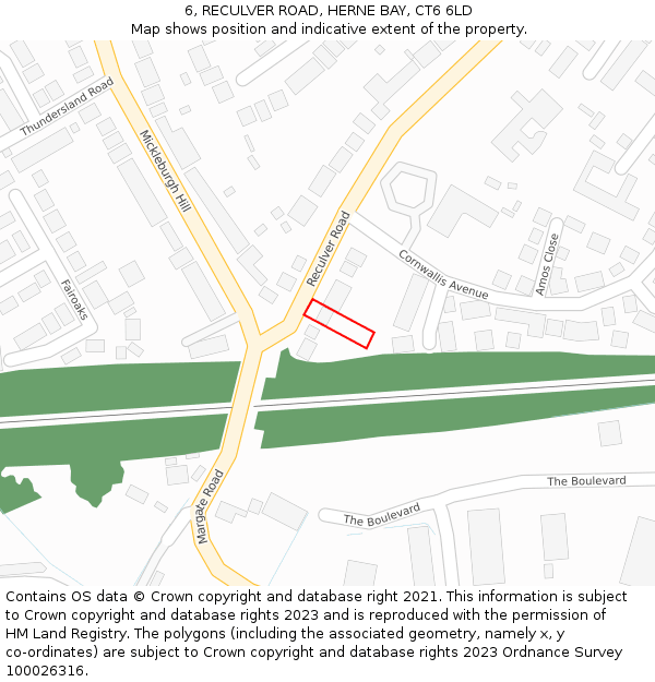 6, RECULVER ROAD, HERNE BAY, CT6 6LD: Location map and indicative extent of plot