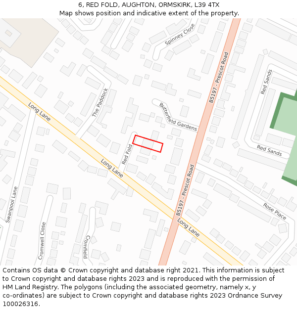 6, RED FOLD, AUGHTON, ORMSKIRK, L39 4TX: Location map and indicative extent of plot