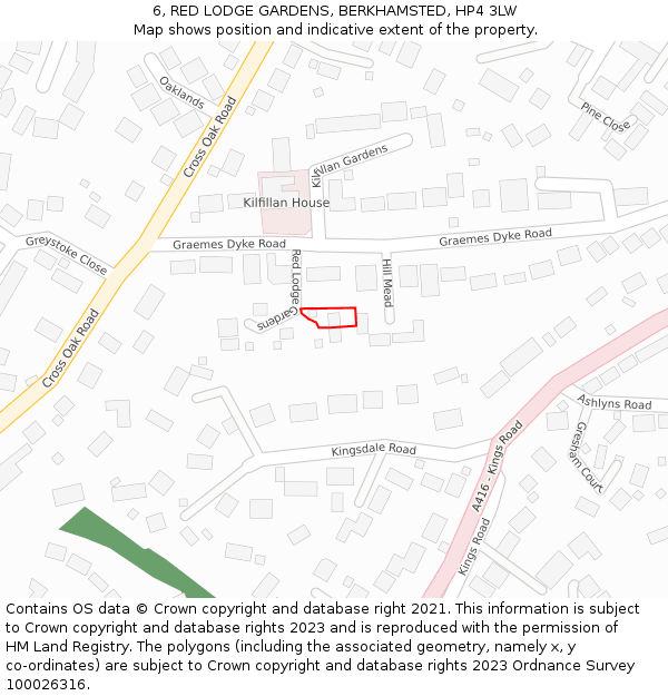 6, RED LODGE GARDENS, BERKHAMSTED, HP4 3LW: Location map and indicative extent of plot