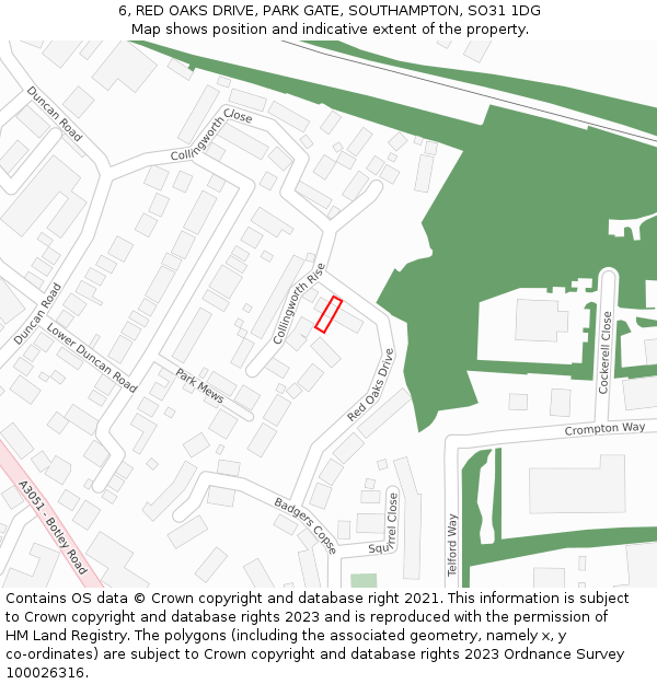 6, RED OAKS DRIVE, PARK GATE, SOUTHAMPTON, SO31 1DG: Location map and indicative extent of plot