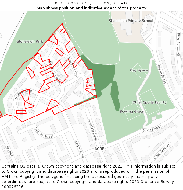 6, REDCAR CLOSE, OLDHAM, OL1 4TG: Location map and indicative extent of plot