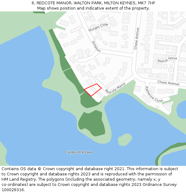 6, REDCOTE MANOR, WALTON PARK, MILTON KEYNES, MK7 7HF: Location map and indicative extent of plot