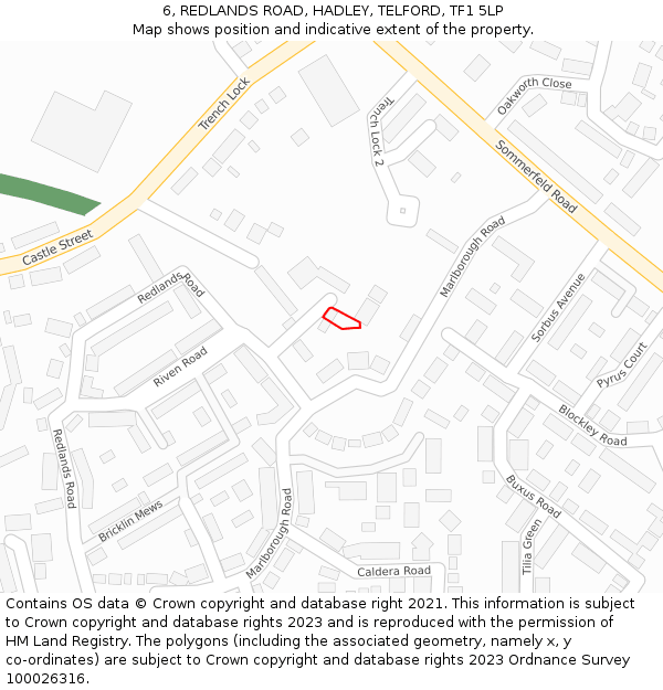 6, REDLANDS ROAD, HADLEY, TELFORD, TF1 5LP: Location map and indicative extent of plot