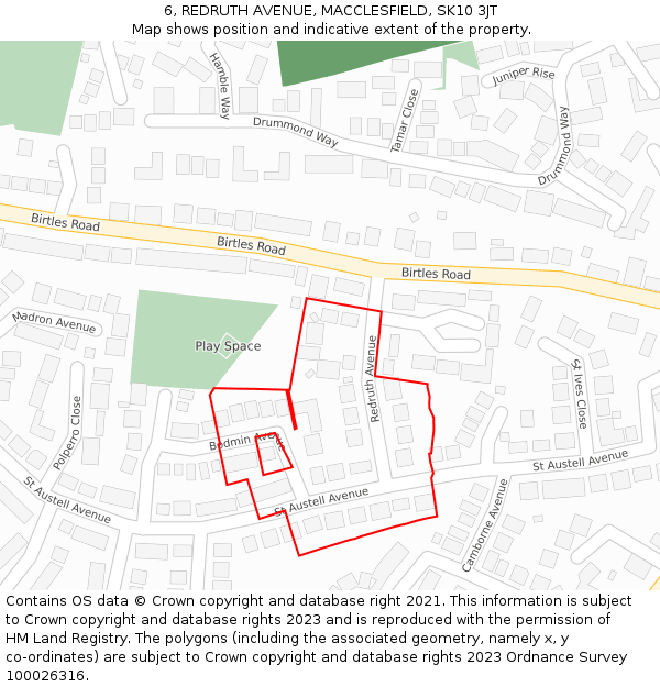 6, REDRUTH AVENUE, MACCLESFIELD, SK10 3JT: Location map and indicative extent of plot