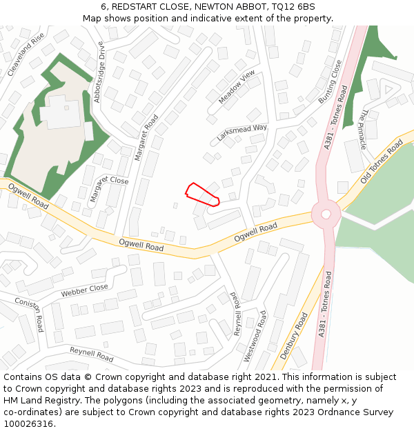 6, REDSTART CLOSE, NEWTON ABBOT, TQ12 6BS: Location map and indicative extent of plot