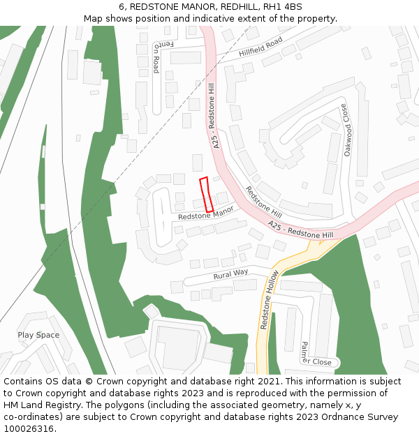 6, REDSTONE MANOR, REDHILL, RH1 4BS: Location map and indicative extent of plot