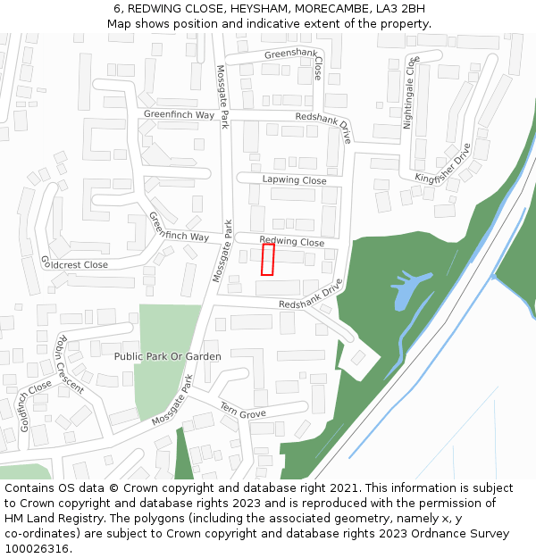 6, REDWING CLOSE, HEYSHAM, MORECAMBE, LA3 2BH: Location map and indicative extent of plot