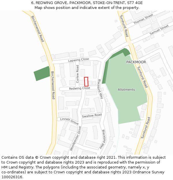 6, REDWING GROVE, PACKMOOR, STOKE-ON-TRENT, ST7 4GE: Location map and indicative extent of plot