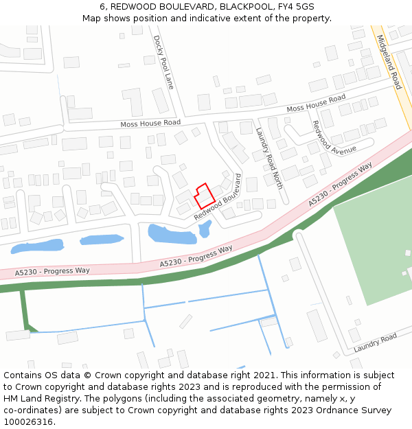 6, REDWOOD BOULEVARD, BLACKPOOL, FY4 5GS: Location map and indicative extent of plot