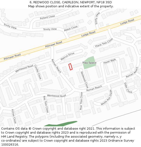 6, REDWOOD CLOSE, CAERLEON, NEWPORT, NP18 3SD: Location map and indicative extent of plot