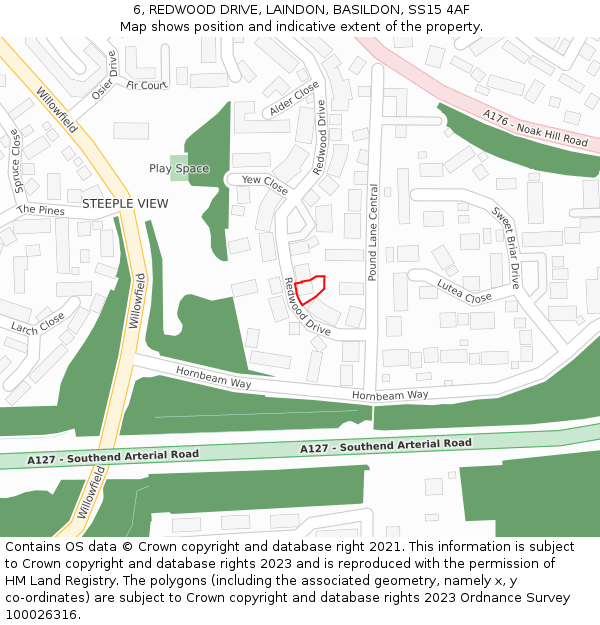 6, REDWOOD DRIVE, LAINDON, BASILDON, SS15 4AF: Location map and indicative extent of plot