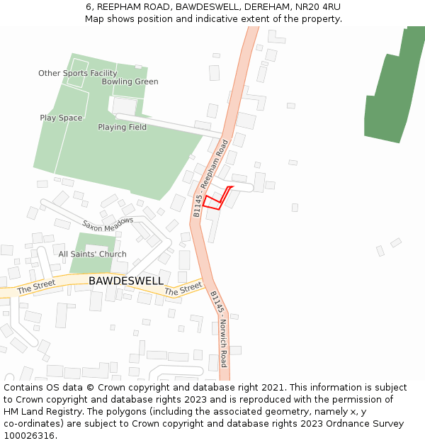 6, REEPHAM ROAD, BAWDESWELL, DEREHAM, NR20 4RU: Location map and indicative extent of plot