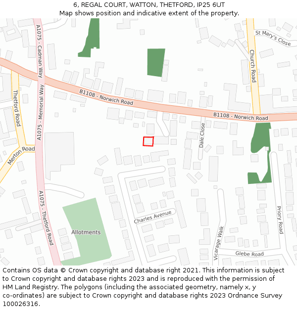 6, REGAL COURT, WATTON, THETFORD, IP25 6UT: Location map and indicative extent of plot