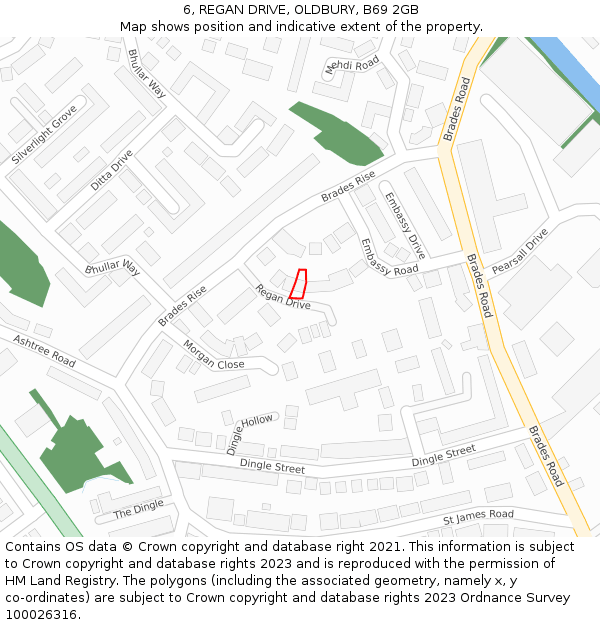 6, REGAN DRIVE, OLDBURY, B69 2GB: Location map and indicative extent of plot
