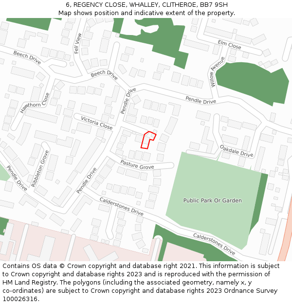 6, REGENCY CLOSE, WHALLEY, CLITHEROE, BB7 9SH: Location map and indicative extent of plot