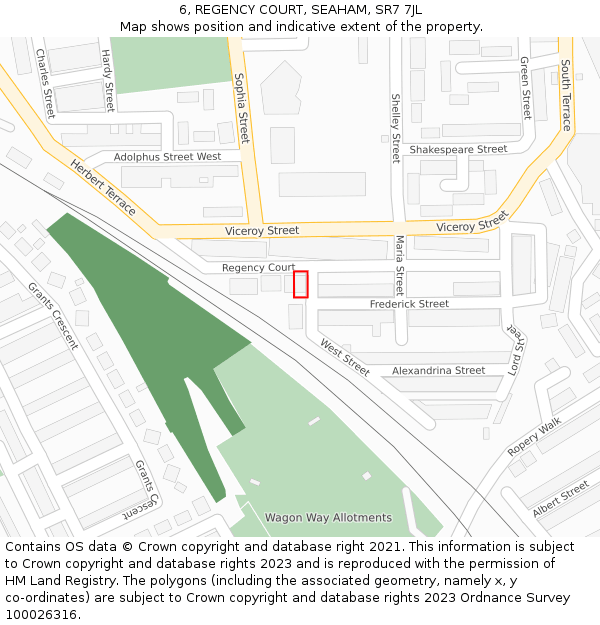 6, REGENCY COURT, SEAHAM, SR7 7JL: Location map and indicative extent of plot
