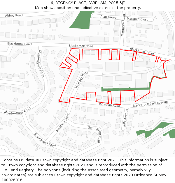 6, REGENCY PLACE, FAREHAM, PO15 5JF: Location map and indicative extent of plot