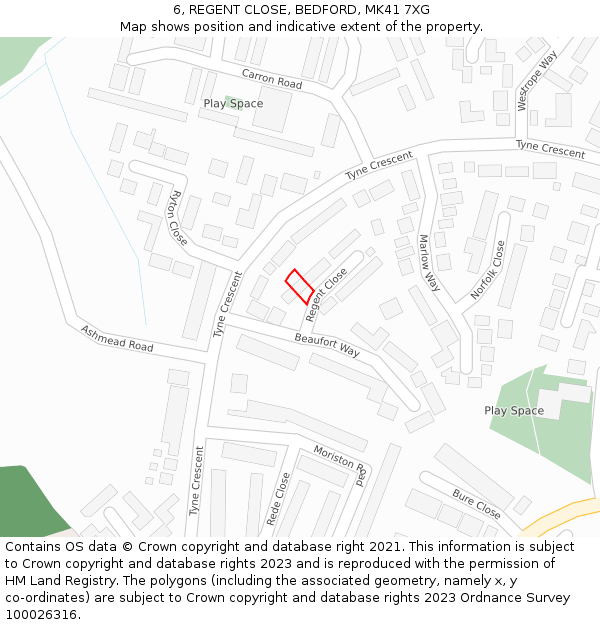 6, REGENT CLOSE, BEDFORD, MK41 7XG: Location map and indicative extent of plot