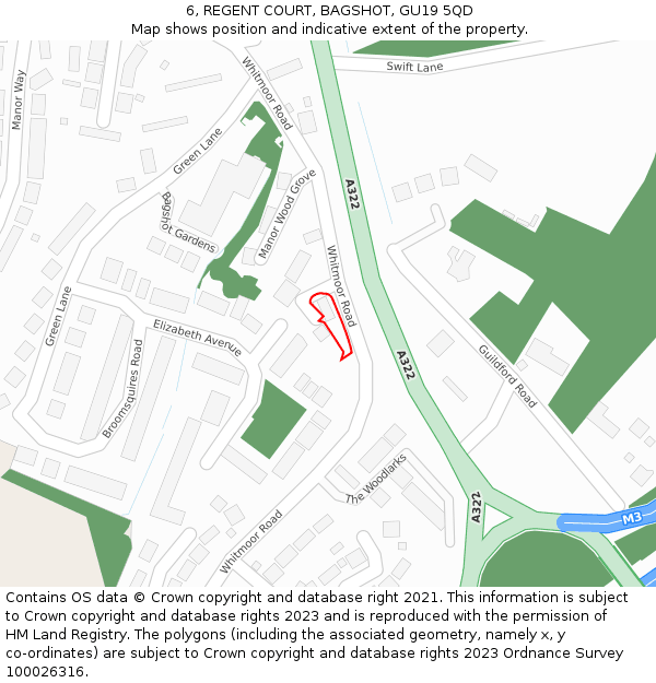 6, REGENT COURT, BAGSHOT, GU19 5QD: Location map and indicative extent of plot