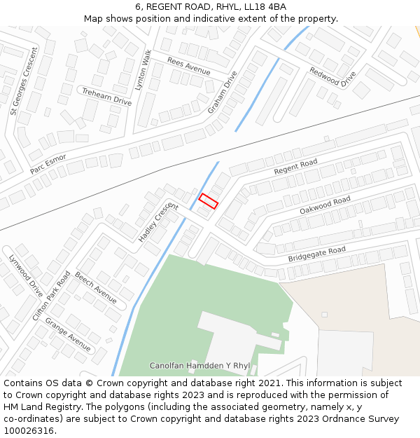 6, REGENT ROAD, RHYL, LL18 4BA: Location map and indicative extent of plot