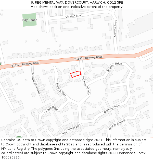 6, REGIMENTAL WAY, DOVERCOURT, HARWICH, CO12 5FE: Location map and indicative extent of plot