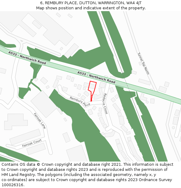 6, REMBURY PLACE, DUTTON, WARRINGTON, WA4 4JT: Location map and indicative extent of plot