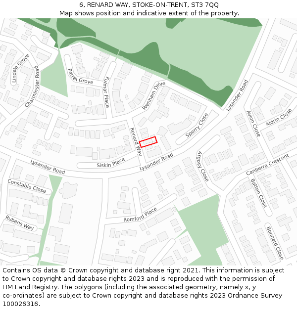 6, RENARD WAY, STOKE-ON-TRENT, ST3 7QQ: Location map and indicative extent of plot