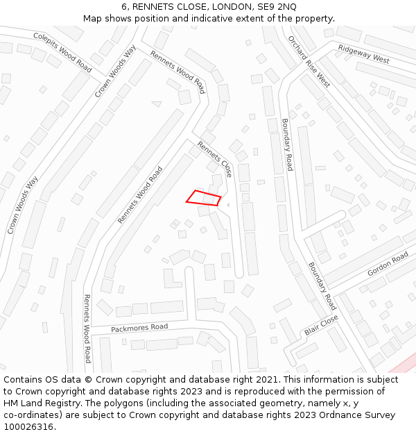 6, RENNETS CLOSE, LONDON, SE9 2NQ: Location map and indicative extent of plot