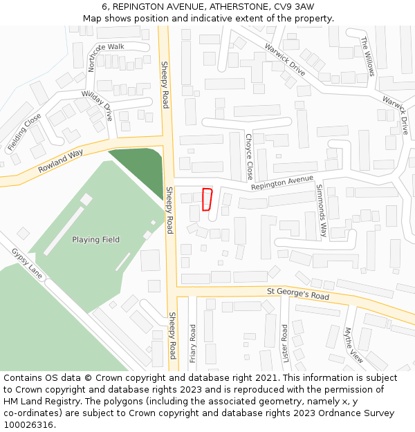 6, REPINGTON AVENUE, ATHERSTONE, CV9 3AW: Location map and indicative extent of plot