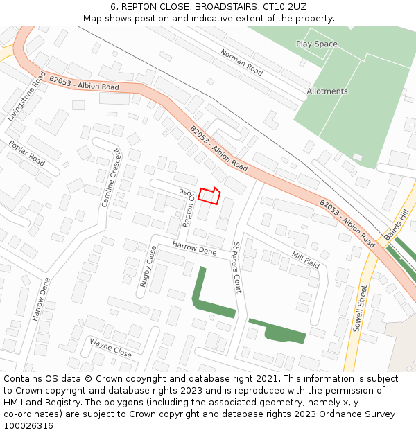 6, REPTON CLOSE, BROADSTAIRS, CT10 2UZ: Location map and indicative extent of plot