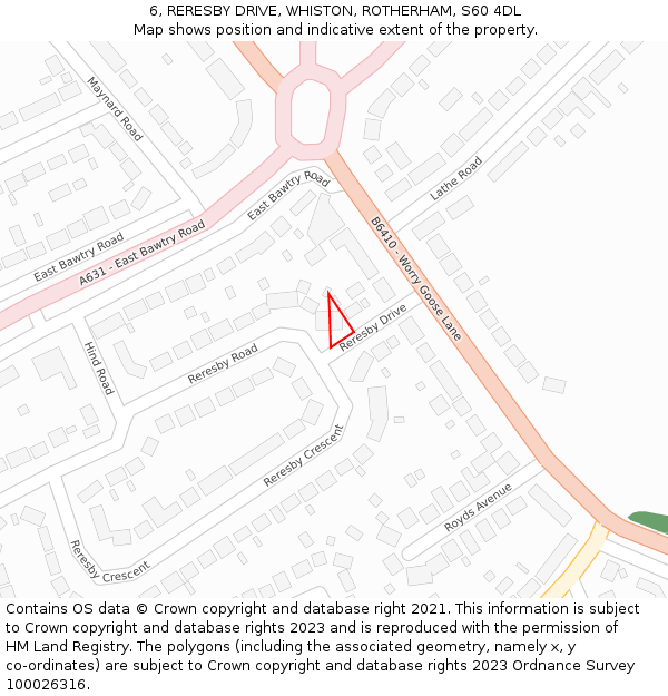 6, RERESBY DRIVE, WHISTON, ROTHERHAM, S60 4DL: Location map and indicative extent of plot