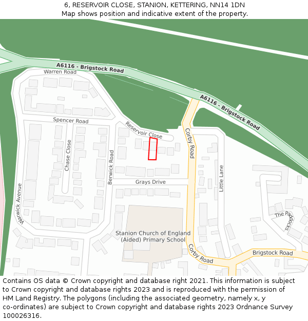 6, RESERVOIR CLOSE, STANION, KETTERING, NN14 1DN: Location map and indicative extent of plot