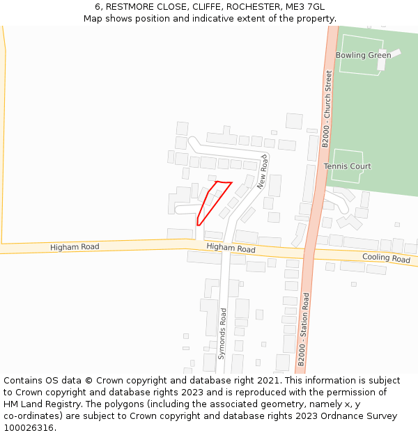 6, RESTMORE CLOSE, CLIFFE, ROCHESTER, ME3 7GL: Location map and indicative extent of plot
