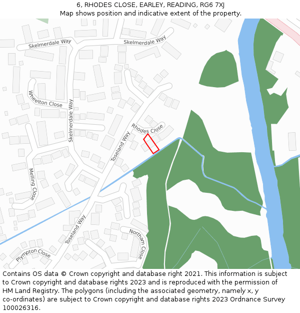 6, RHODES CLOSE, EARLEY, READING, RG6 7XJ: Location map and indicative extent of plot