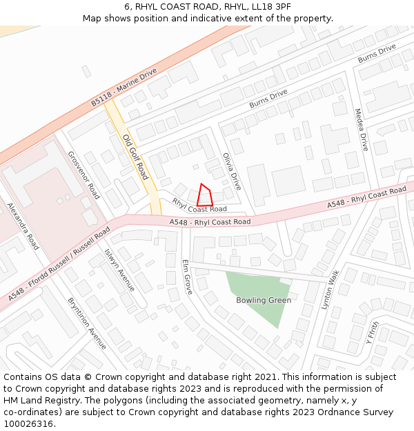 6, RHYL COAST ROAD, RHYL, LL18 3PF: Location map and indicative extent of plot