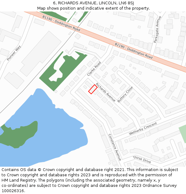 6, RICHARDS AVENUE, LINCOLN, LN6 8SJ: Location map and indicative extent of plot