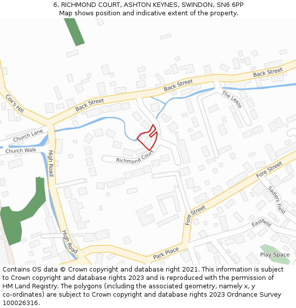 6, RICHMOND COURT, ASHTON KEYNES, SWINDON, SN6 6PP: Location map and indicative extent of plot